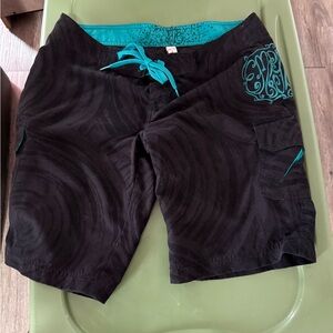 Empyre Teal and Black Patterned Shorts
